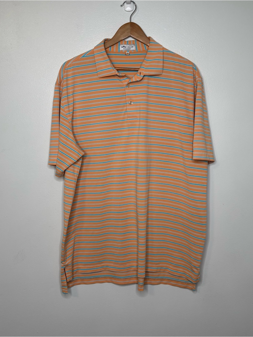 Peter Millar Summer Comfort Short Sleeve Striped Polo Shirt Orange/Blue XL